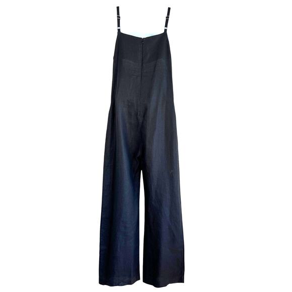 Nomia Linen Minimalist Wide Leg Jumpsuit Black Size 4 Lagenlook Quiet Luxury - Picture 3 of 10